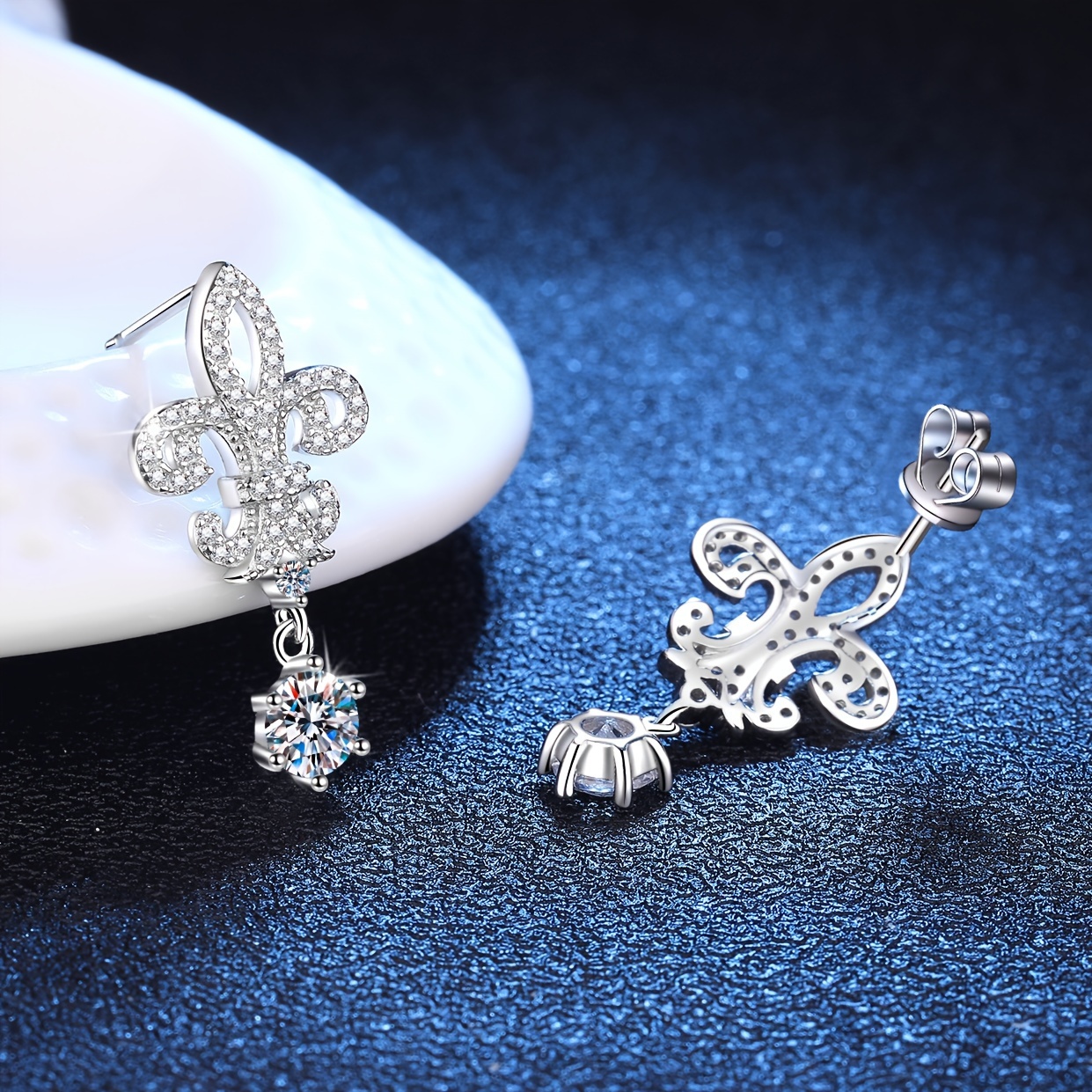 Sterling Silver Dangle Earrings with Moissanite Inlay